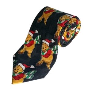 Disney 100% Silk Winnie The Pooh Black Tie Festive Design Vintage Fun Gift 🎁